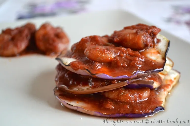 Millefoglie di melanzane e gamberi Bimby